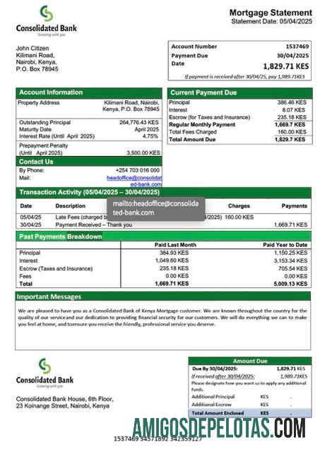 realista Modelo Word e PDF de declaração de hipoteca do Banco Consolidado do Quênia